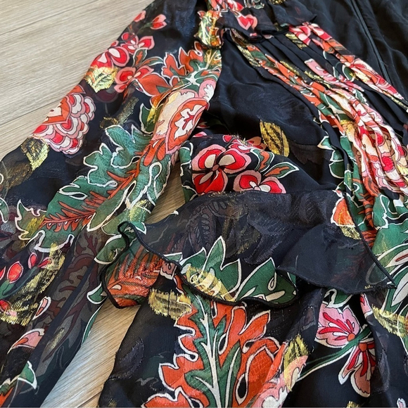 The Kooples Bollywood Silk Floral Mini Dress Black Multicolor Boho Party Sz 1, S - Picture 9 of 16